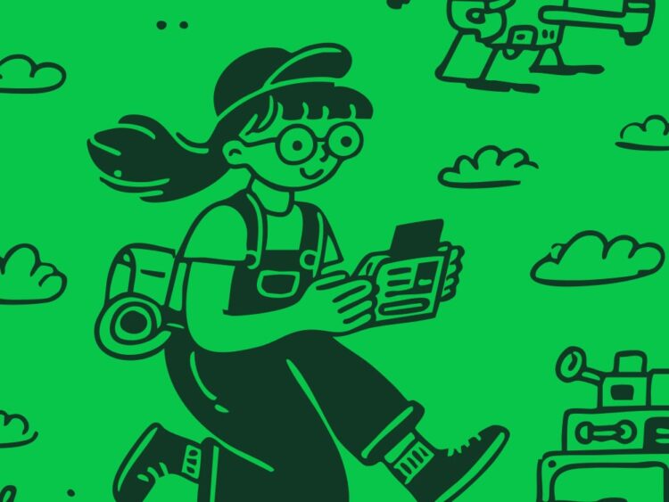 An illustration of someone flying a drone.