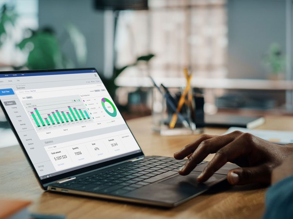 Laptop displaying stats